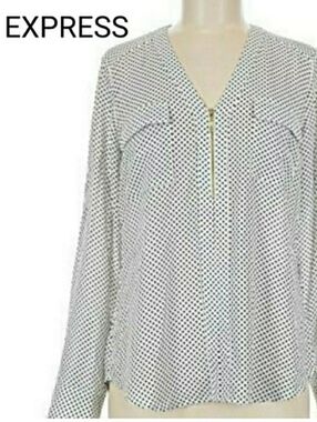 Express Off White Polka Dot Zipper Portofino Blouse